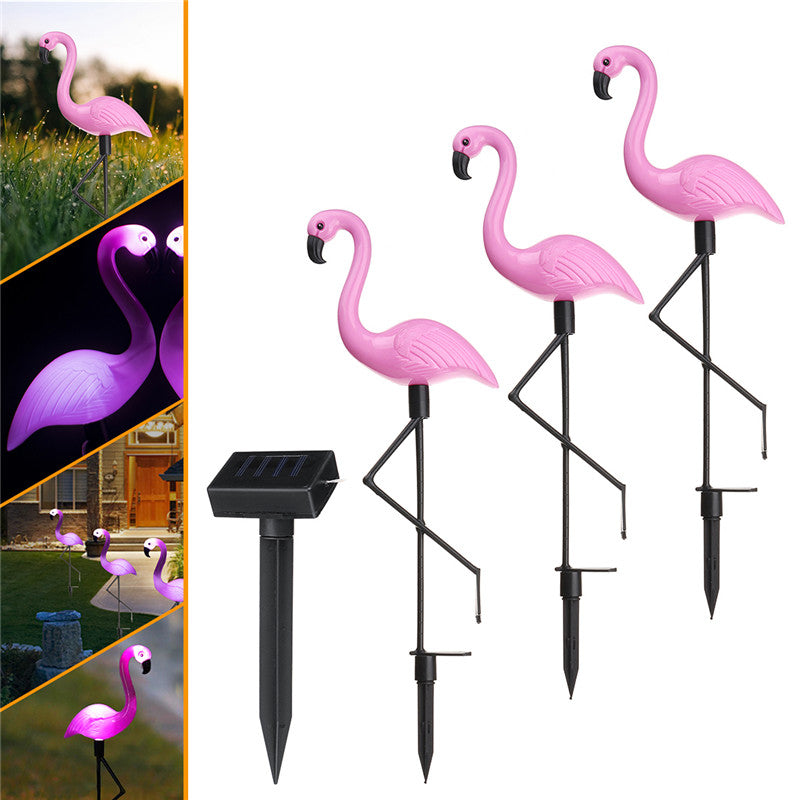 Luz solar um para três flamingos ao ar livre pátio de jardim à prova d'água para inserir luzes de paisagem de gramado