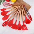 Silicone Spoon Kit for Kitchen, BPA Antirust, Wood Set Kitchen Utensils Set, 12 Pieces