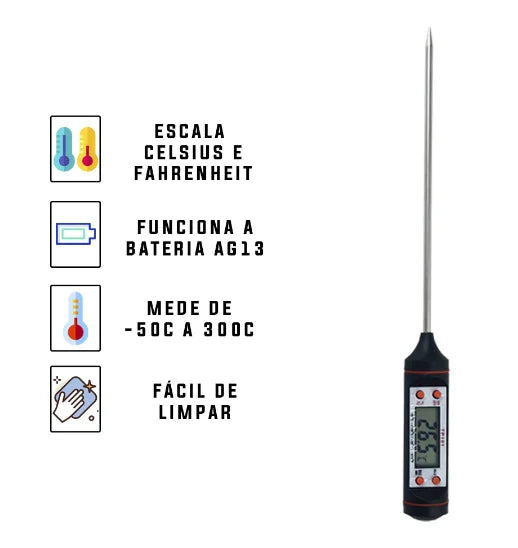 Termômetro Culinário Digital Espeto Alimento Cozinha Carnes