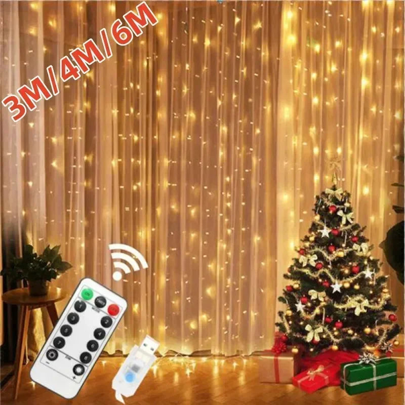 6x3m/3x3m cortina grinalda na janela usb power luzes de fadas festão com comando à distância ano novo grinalda luzes led decoração de natal