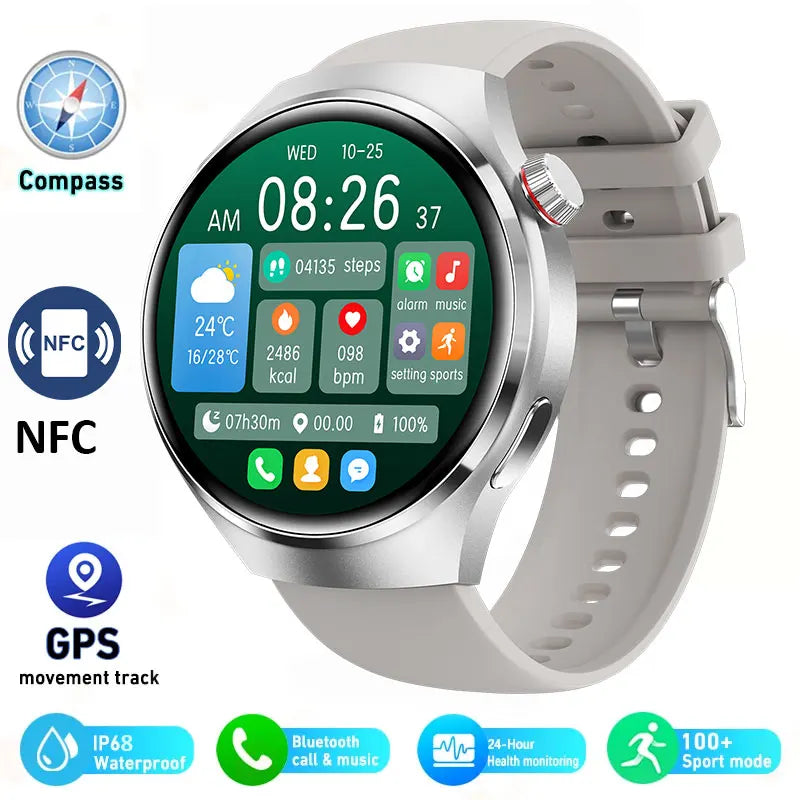 2024 Novo Relógio Inteligente Monitor de Frequência Cardíaca Saúde Bluetooth Chamada NFC Rastreador GPS IP68 À Prova D'Água SmartWatch Homens Para HUAWEI GT4 Pro