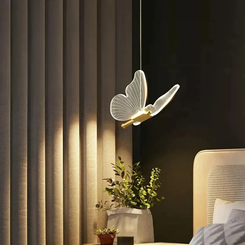 Nordic Butterfly LED Pendant Lamp, cabeceira, escada, quarto, pendurado lâmpadas para teto, arte, iluminação interior, luminária