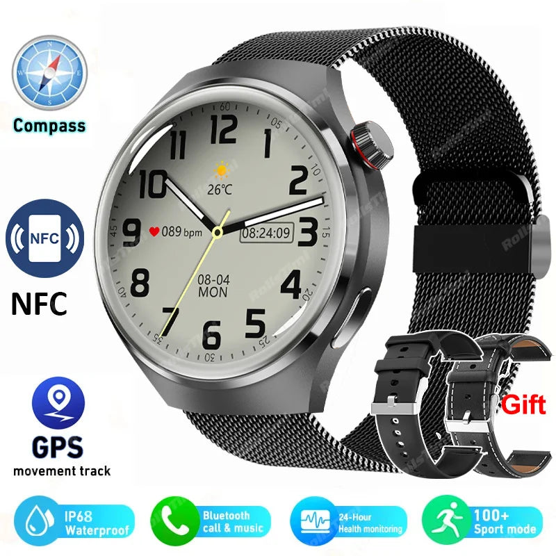 2024 Novo Relógio Inteligente Monitor de Frequência Cardíaca Saúde Bluetooth Chamada NFC Rastreador GPS IP68 À Prova D'Água SmartWatch Homens Para HUAWEI GT4 Pro