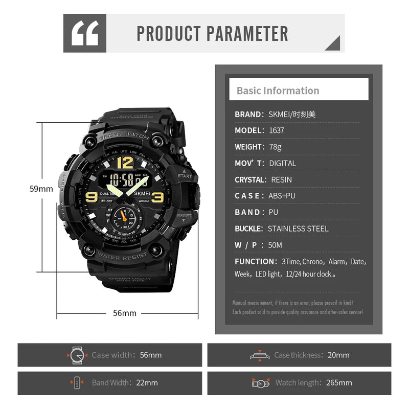 SKMEI 1637 Relógio Digital Militar para Homens Camuflagem À Prova D'Água Relógio de Pulso Masculino À Prova de Choque Relógio de Quartzo Esportivo 1384 Montre Homme