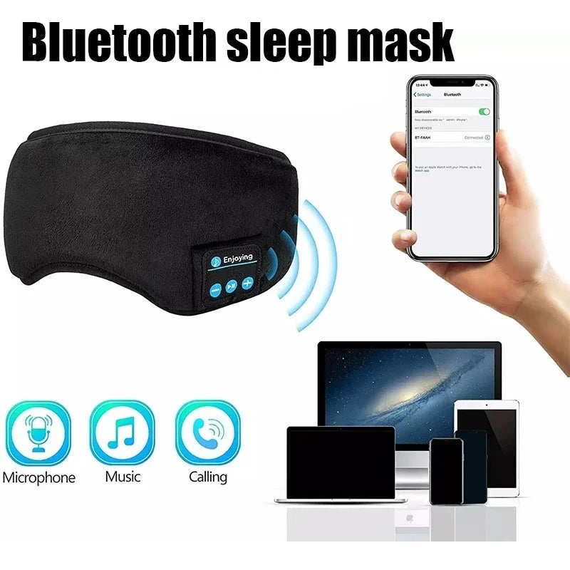 Fones de ouvido Bluetooth para dormir, máscara para os olhos, fones de ouvido para dormir, faixa de cabeça Bluetooth, macio, elástico, confortável, sem fio, música, fones de ouvido